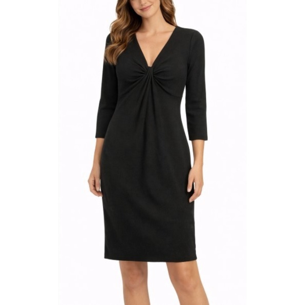 Diane Von Furstenberg DVF Elena Black Wool Knit Twist Front Sheath Dress Size 4‎